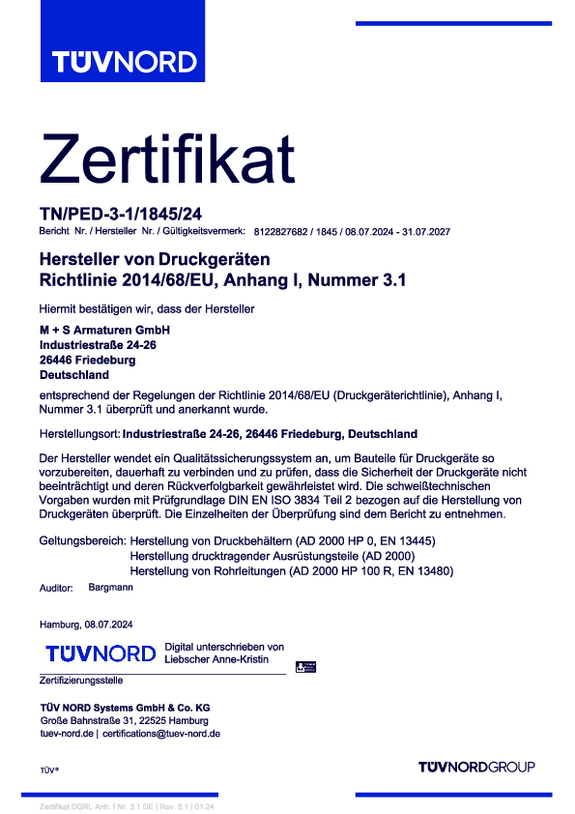 Zertifikat DGRL-2014-68-EU D G R L 2014 68 E U