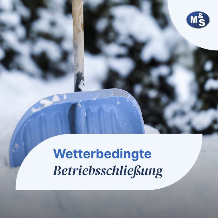 Wetterbedingte Betriebsschliessung Januar-2026 Bild: Schneeschaufel, Text: „Wetterbedingte Betriebsschließung”
