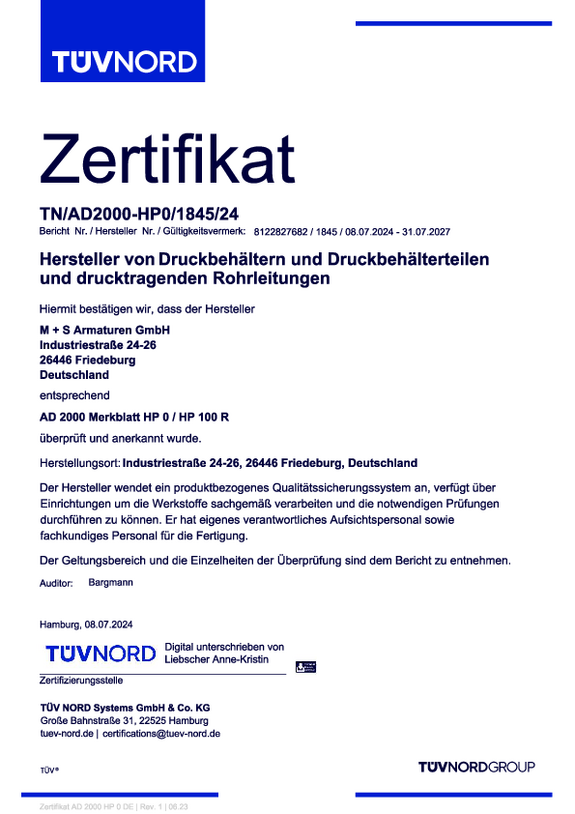 Zertifikat AD-2000-HP0 Zertifikat AD-2000-Merkblatt HP0