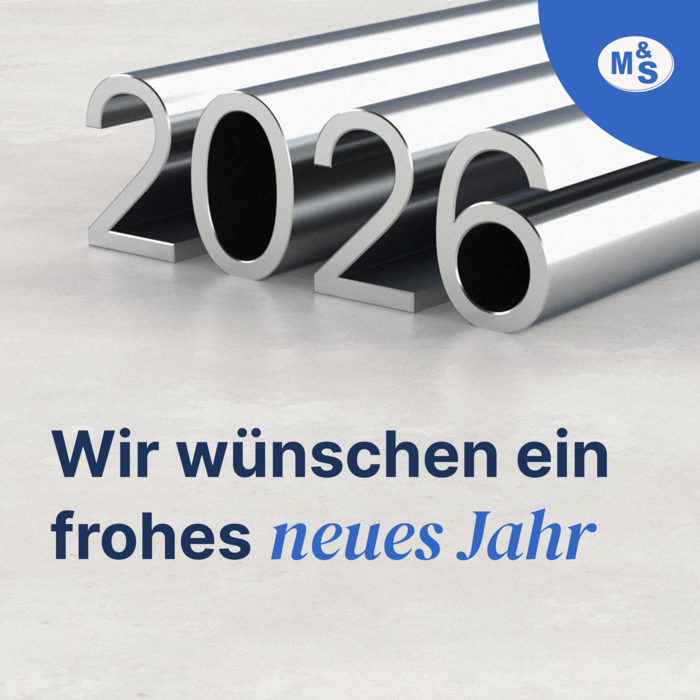 Neujahr 2026 Grafik: 3D-Grafik mit der Zahl 2026, Text: „Wir wünschen ein frohes neues Jahr”